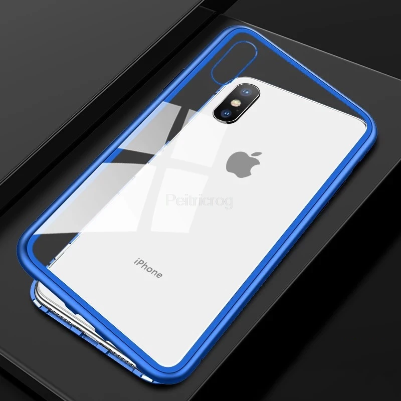 Blue Magnetic Adsorption Metal Case For iPhone 11 Pro X XS Max Tempered Glass Back Magnet Cover For iPhone 6 6s 7 8 Plus 11Pro Cover - Цвет: Blue