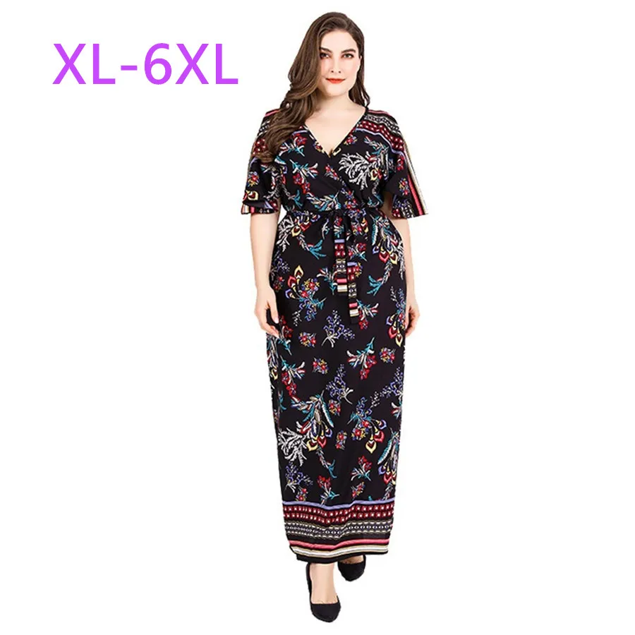 

2021 Women's Plus Size Dress Summer Beach Long Dress Woman Printed Fashion Elegant Banquet Party PrintingWomen's Dress XL-6XL