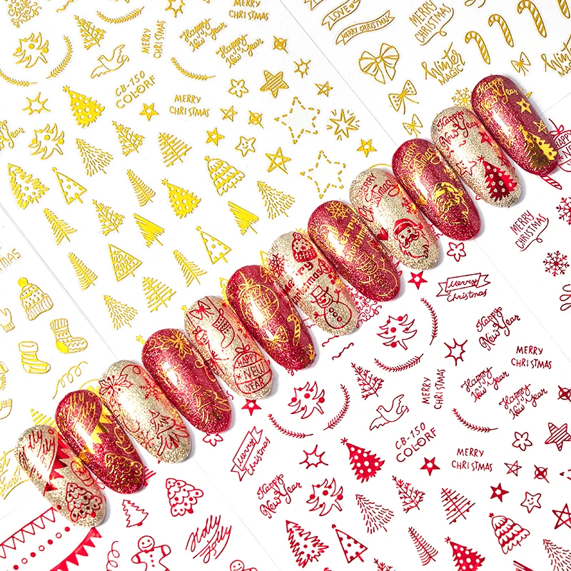 3D наклейки для ногтей MEET ACROSS Рождественская серия набор золотых красных снежинок