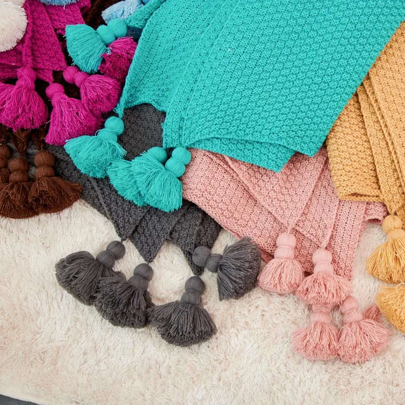 Вязаное одеяло с нитью для кровати акриловый диван декоративное покрывало