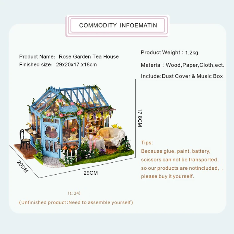 

DIY-KIT DIY House Miniature With Furniture LED Music Dust Cover Model Building Blocks Toys For Children Casa De Boneca A68