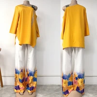 two piece matching pant sets women dashiki t shirt pants suit 2021 new african print ladies clothes ankara blouse robe africaine