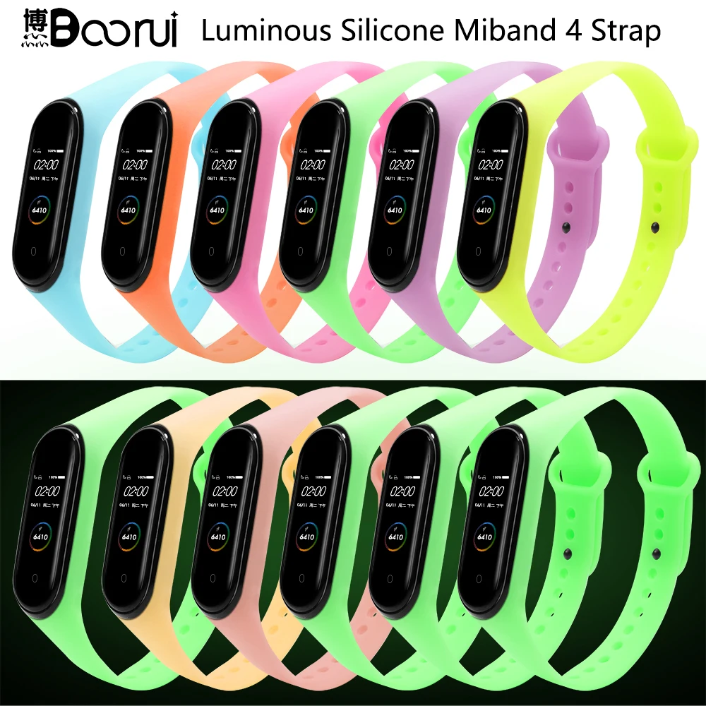 Светящийся ремешок BOORUI для Mi band 3 4 5 6 аксессуары наручных часов mi4 сменный ночник
