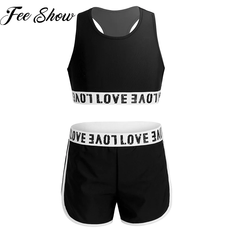 Детская танцевальная одежда из двух предметов с буквенным принтом укороченный