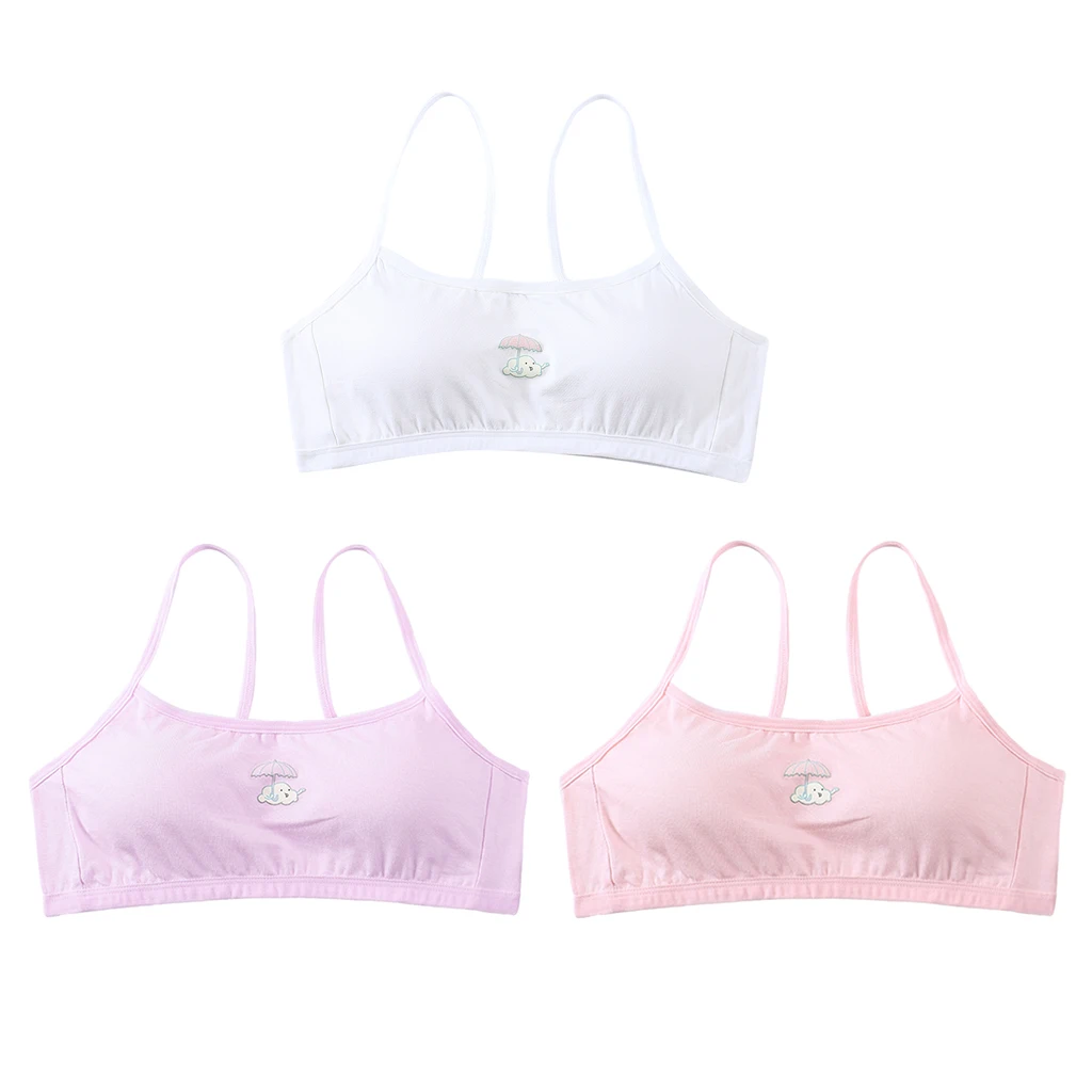 

3pcs Girls Training Bra with Removable Pad Cotton Strappy Everyday Bra