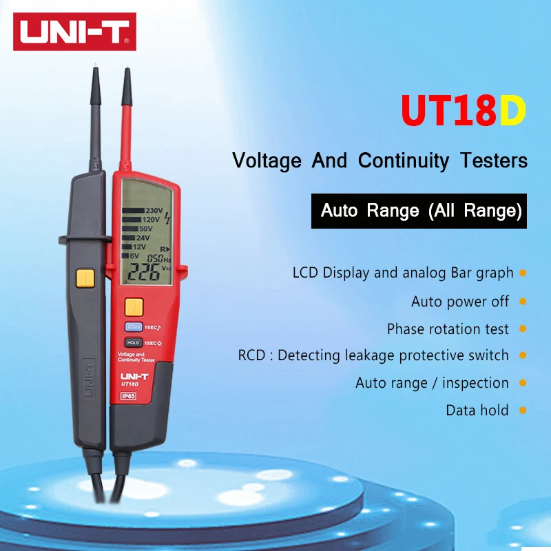 UNI-T UT18D Digital Voltmeter 690V AC DC Voltage Meter Full LCD Display RCD Test Auto Range Metal Detector Waterproof Test Pen