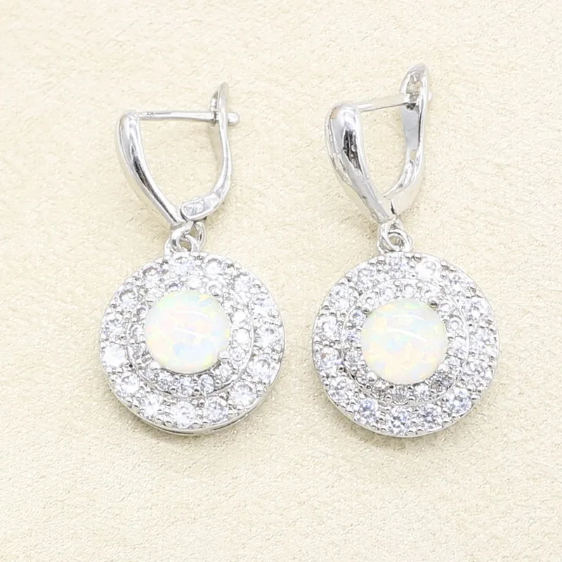 Круглые серьги с белым огненным опалом ожерелье кольцо подвеской серебряный