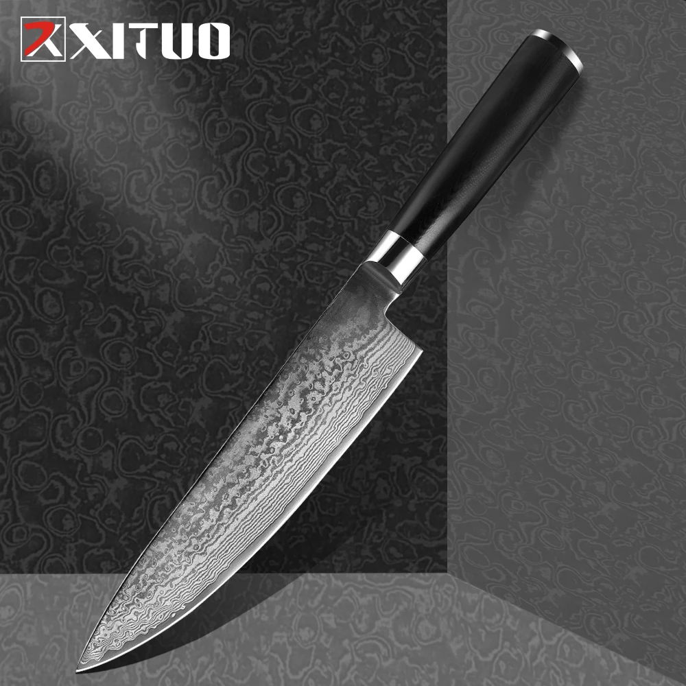 

XITUO Kitchen Chef Knife VG10 Damascus Steel 8 Inch Japanese Knife G10 Handle Cleaver Slicing Cut Meat Vegetable Cooking Knives