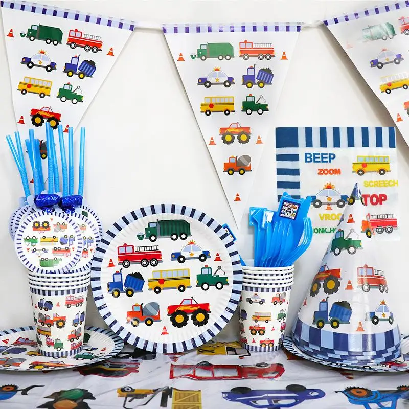 

Детский инженерный набор одноразовой посуды, принадлежности для автомобиля, дня рождения, поезд, воздушный шар, украшение, строительный авт...