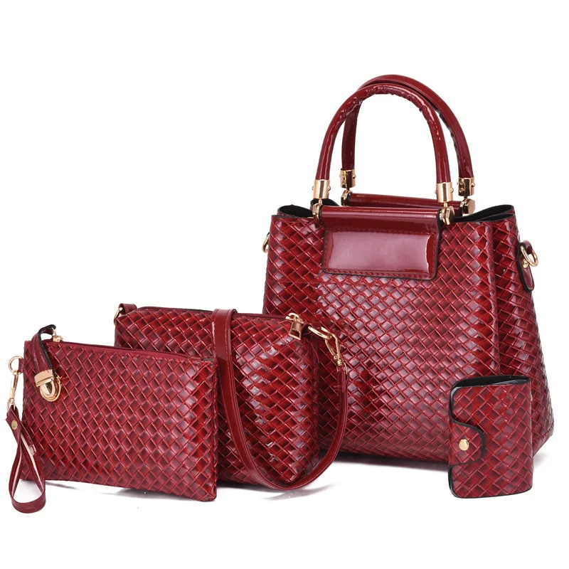 

2021 female bag new 4PS Women Bags Weave Luxury Female Handbags PU Leather Shoulder Bags Brand Composite Bags Crossbody