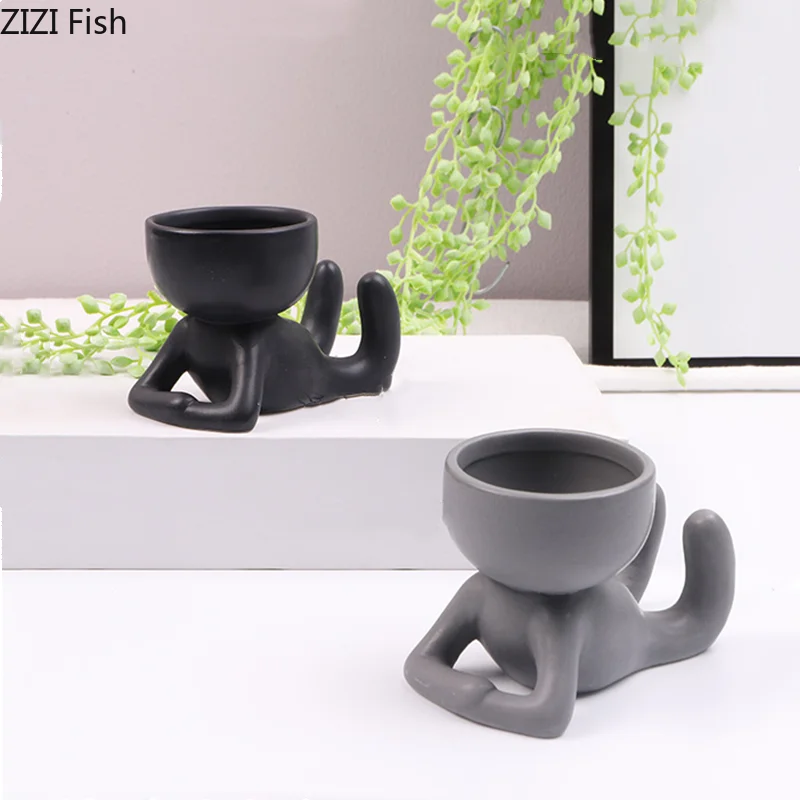 Керамический креативный маленький цветочный горшок ваза для цветов милая статуя