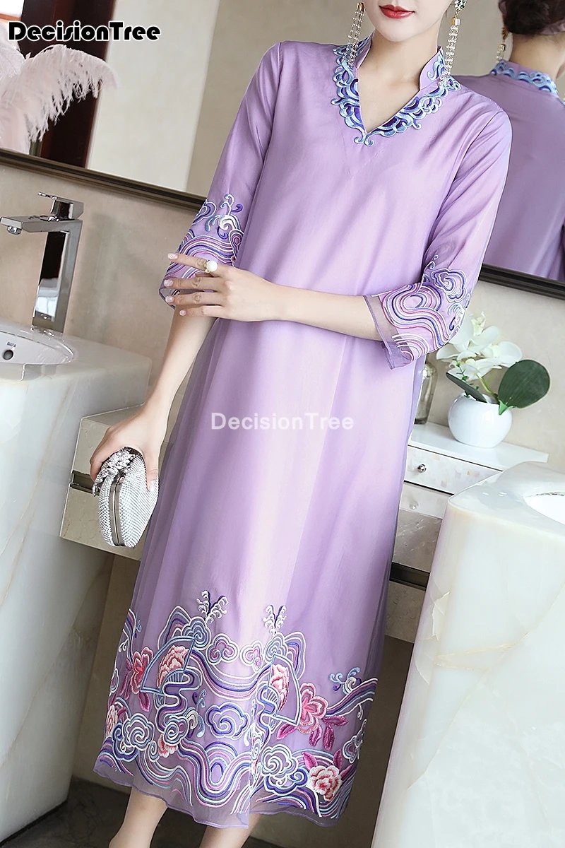 

2021 chinese dress ladies elegant evening dress sexy flower qipao wedding bridesmaid embroidery qipao cheongsam vestidos