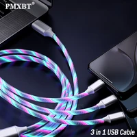 3 in 1 usb glow cable led flowing lighting fast charging for xiaomi samsung s9 s8 micro usb type c 8pin mobile phone charge wire