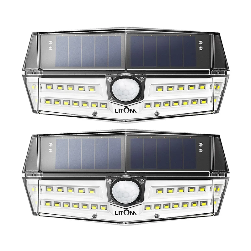 2 PCS Upgraded Litom IP67 Waterproof Solar Lights 30 LED Super Bright Solar Panel Wall Lamps With Wide Lighting Range/Motion Senor - Испускаемый цвет: 2 PCS