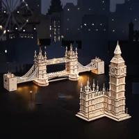 3d wooden london tower bridge jigsaw puzzle world architecture blocks diy construction big ben with light toys kids gift