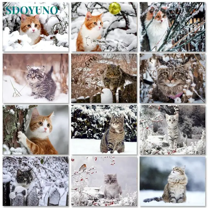 

SDOYUNO Paint By Numbers Kits On Canvas Cats DIY Frame 60x75cm Animals Oil Painting By Numbers Home Decor Wall Art Unique Gift