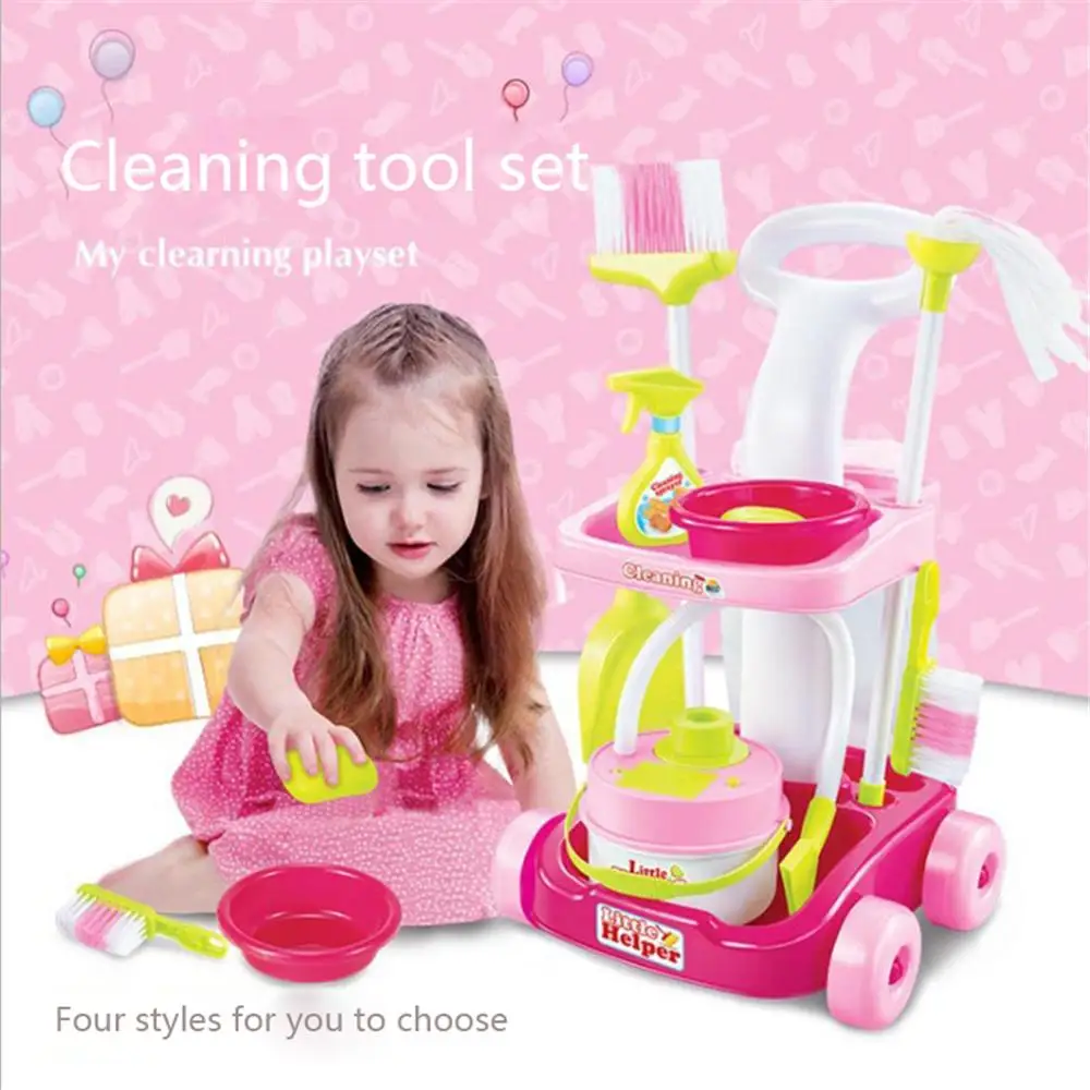 

2020 Pretend Play Cleaning Toys Set for kids Creative Simulation Vacuum Cleaner Cart Cleaning Dust Mop Broom Tools Educational