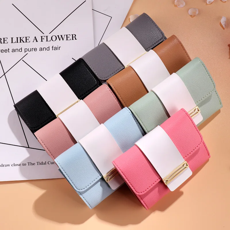 Маленькие женские кожаные кошельки короткий кошелек модный тройного сложения