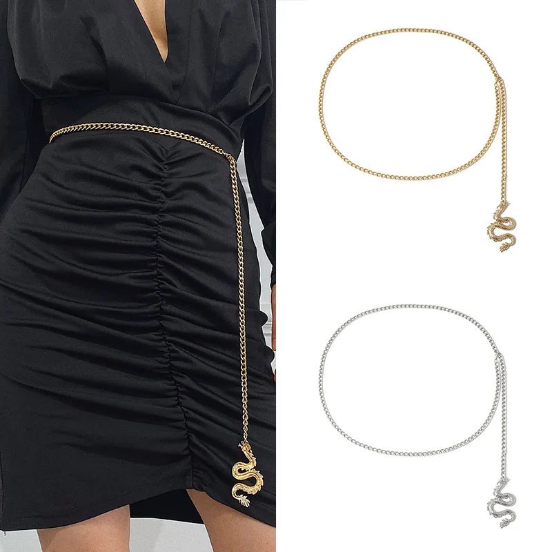 Пояс с драконом Женский тонкая универсальная цепь для брюк в стиле хип-хоп модный