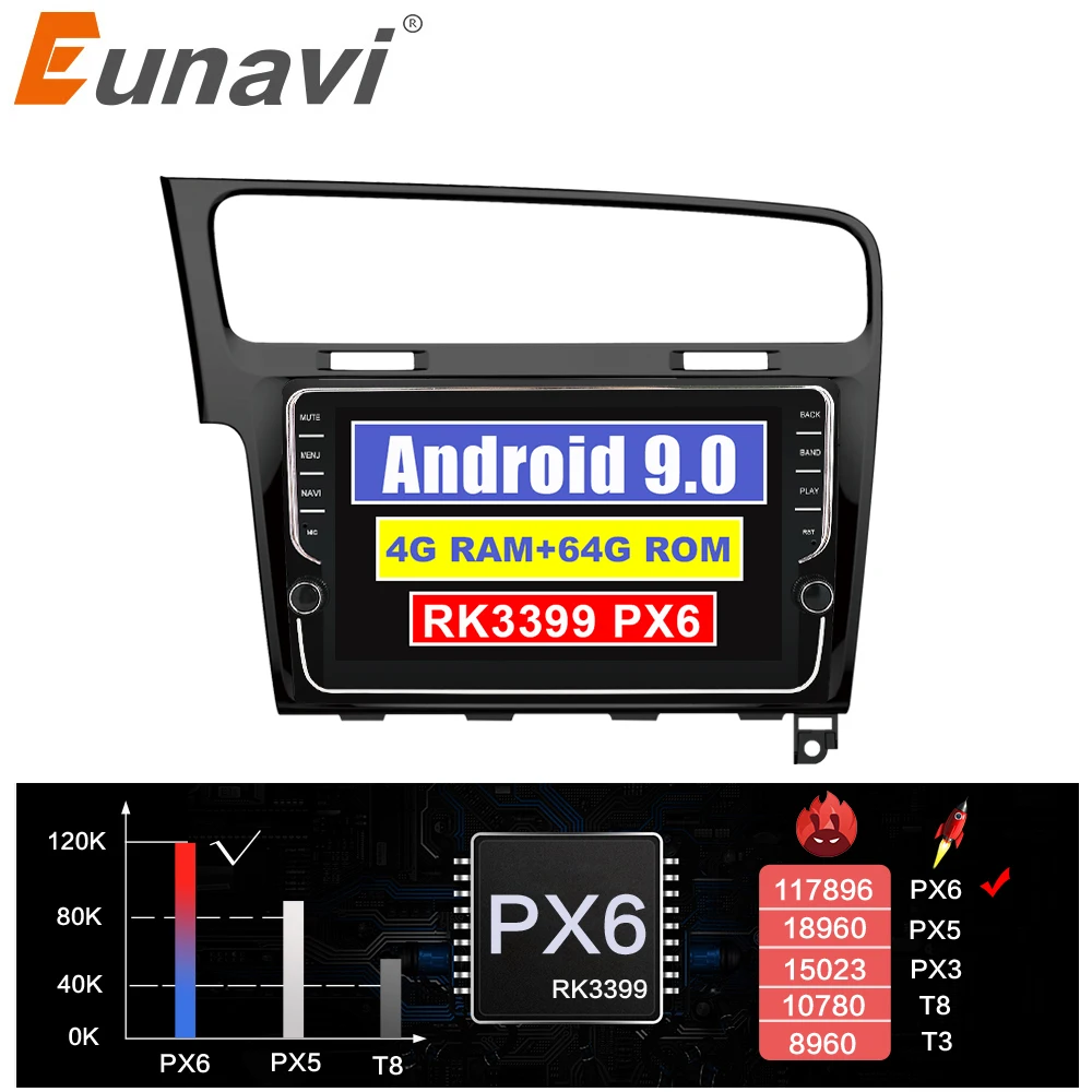 Автомагнитола Eunavi 2 din Android 10 0 GPS для VW Volkswagen 2013 2015 Golf 7 стерео 2din мультимедийный