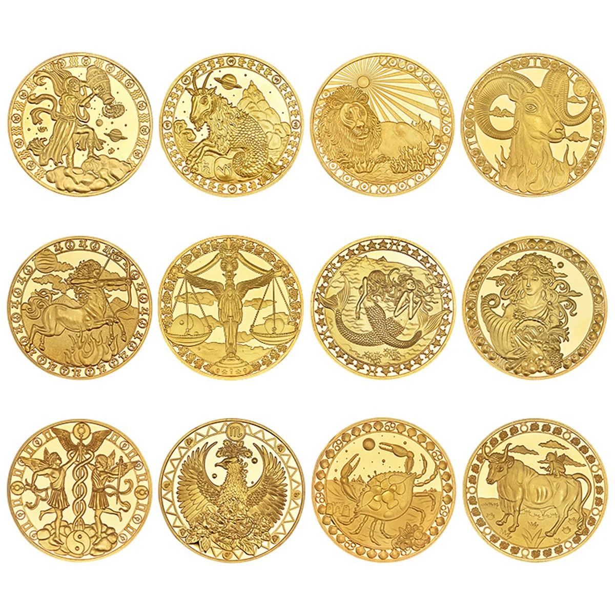 

Constellation Gold Coin Zodiac Signs Aquarius Pisces Aries Taurus Gemini Crab Leo Virgo Libra Scorpio Sagittarius Capricorn