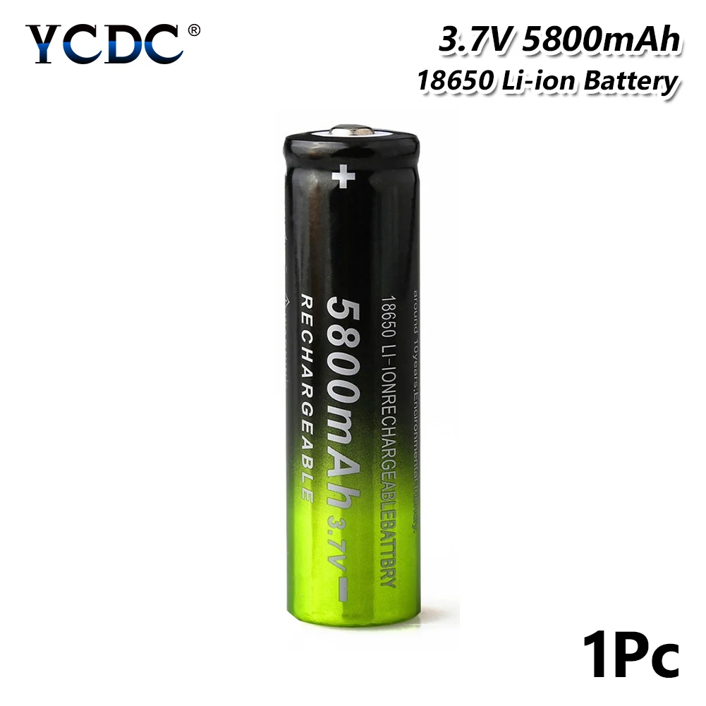 

YCDC 18650 Battery 3.7V 5800mAh Li Ion Lithium Rechargeable Battery With USB Dual Charger for Led flashlight Torch Mini Fan