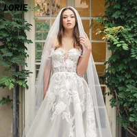 lorie sexy illusional lace off shoulder wedding dresses sleeveless lace up back deep v neck appliques boho bridal gowns 2022