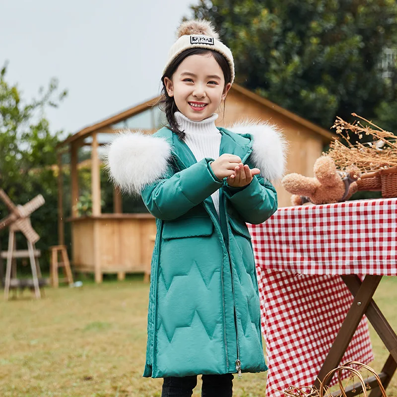 Детский пуховик плотное теплое пальто для девочек цвет белый розовый бежевый