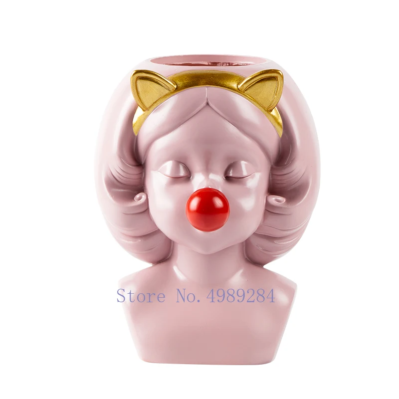 Nordic Творческий смолы ваза украшенная головом золото для милых девочек