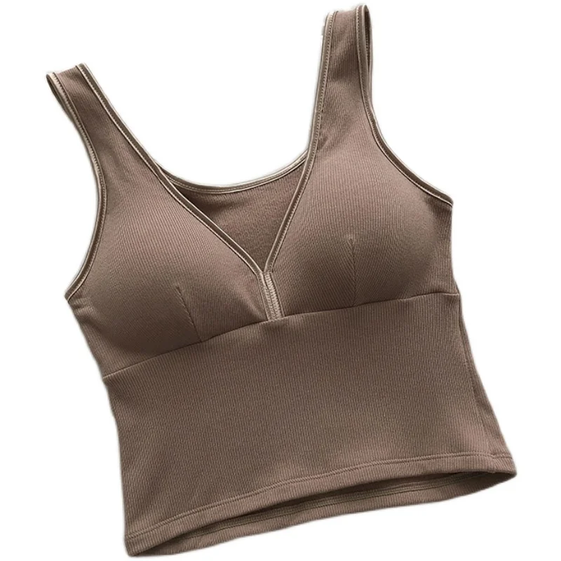 

Anti-Exposure Short Strap Vest Female 2020 Autumn and Winter New Korean-style Solid Students without Rims Bra