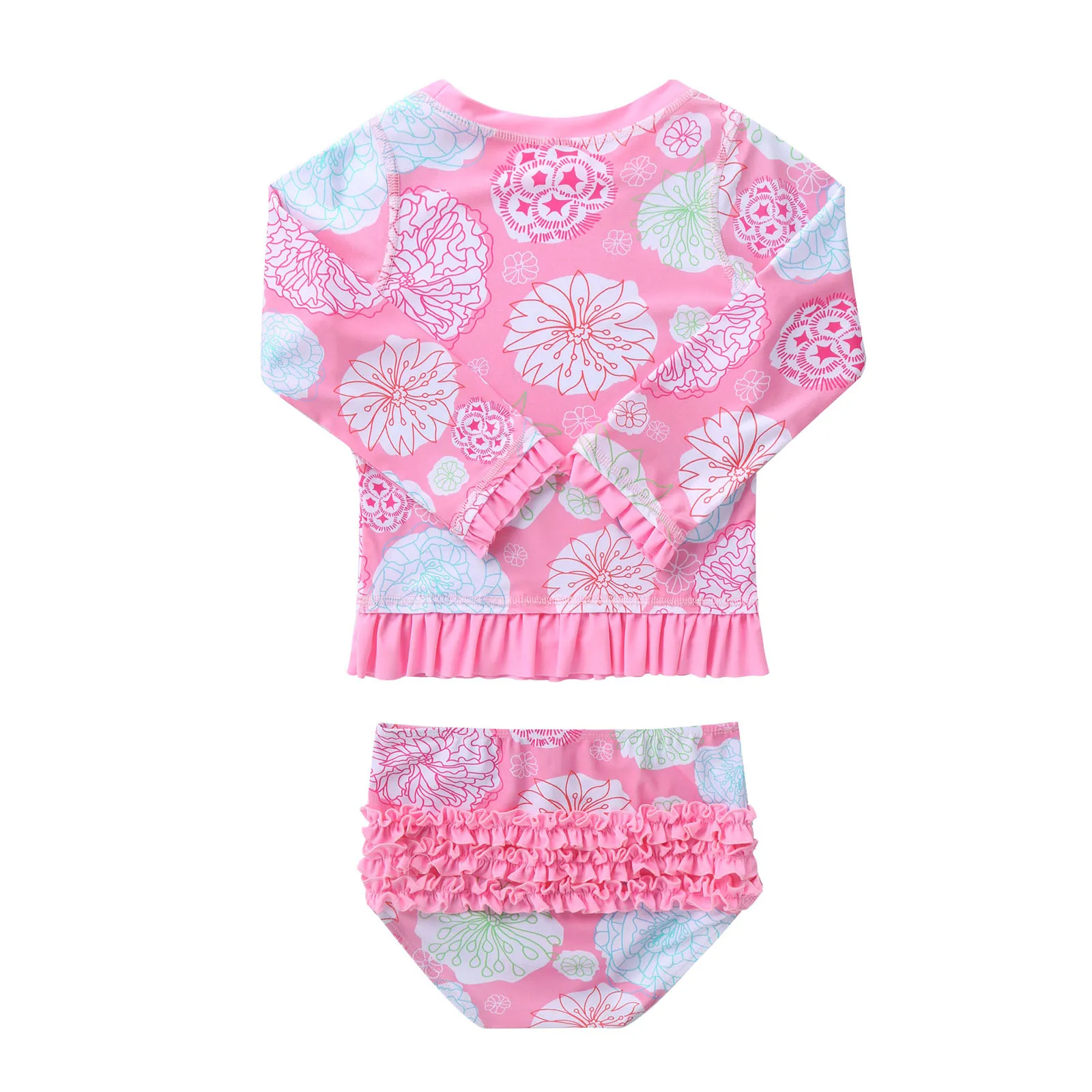 Summer 2 Piece Suits Beach Swimwear Baby Girls Brazilian Swimsuits Bikinis Set Long Sleeve Rashguard with Ruffle Bikini Panties