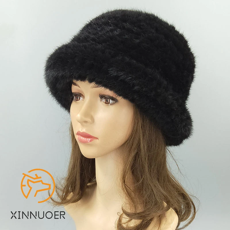 Женская плетеная шапка из натурального меха роскошная очаровательная модная