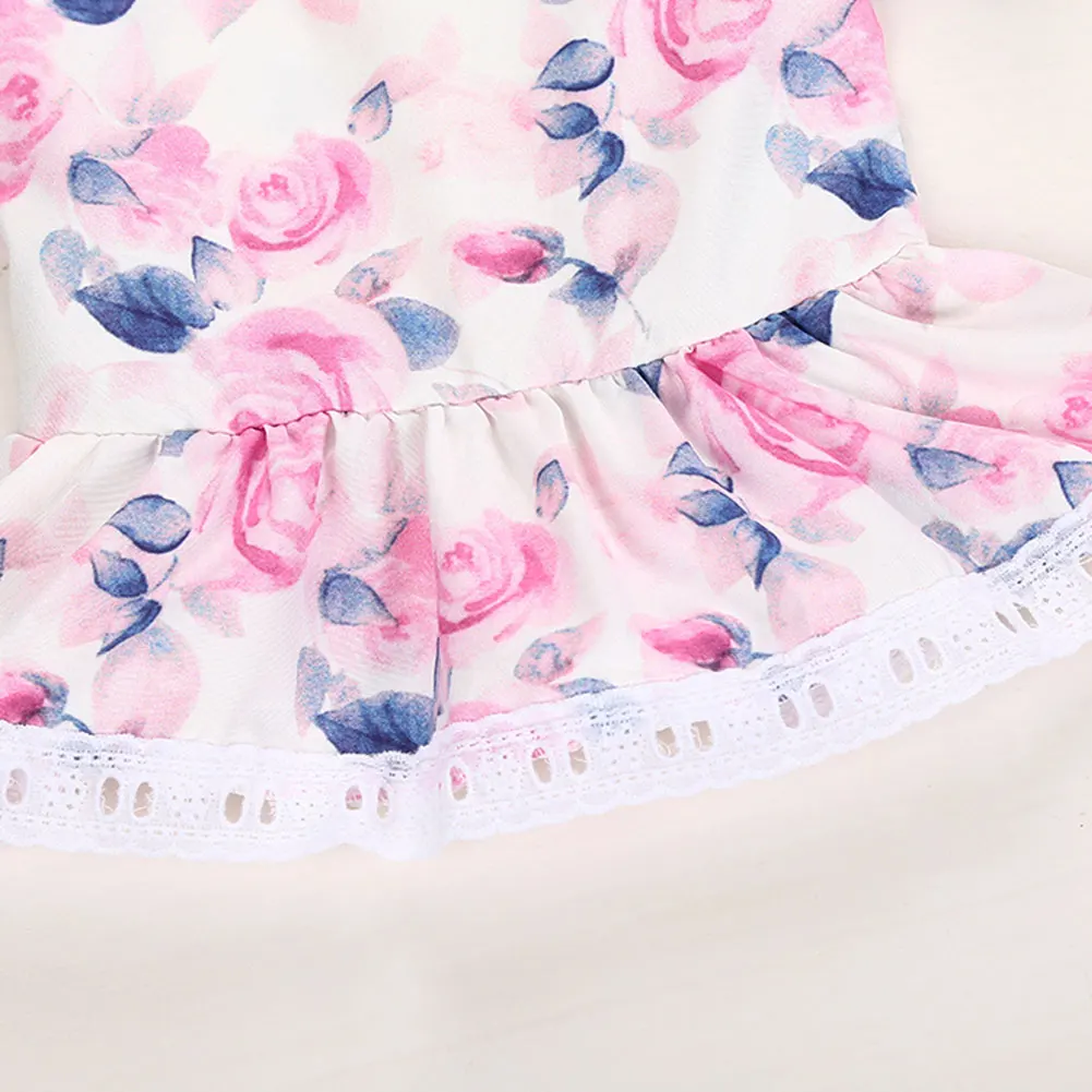 Детская юбка с цветочным принтом и рукавами-крылышками для маленьких девочек +