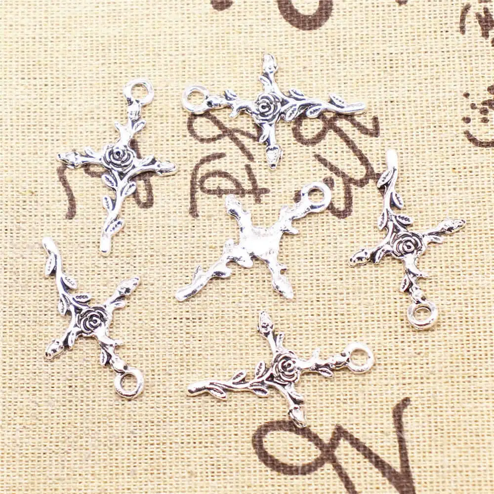 

Jewelri Charm 22x33mm Cross Charms Antique Silver Color 10pcs