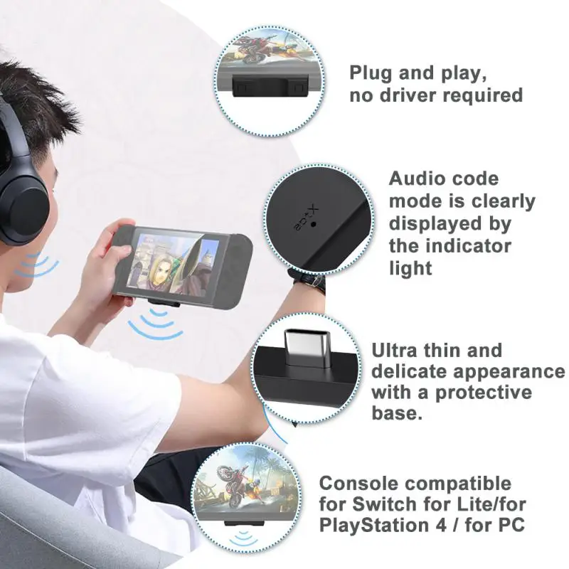 Bluetooth 5 0 адаптер аудио передатчика Plug And Play USB C для Switch Lite PS4 компактные динамики Hi Fi