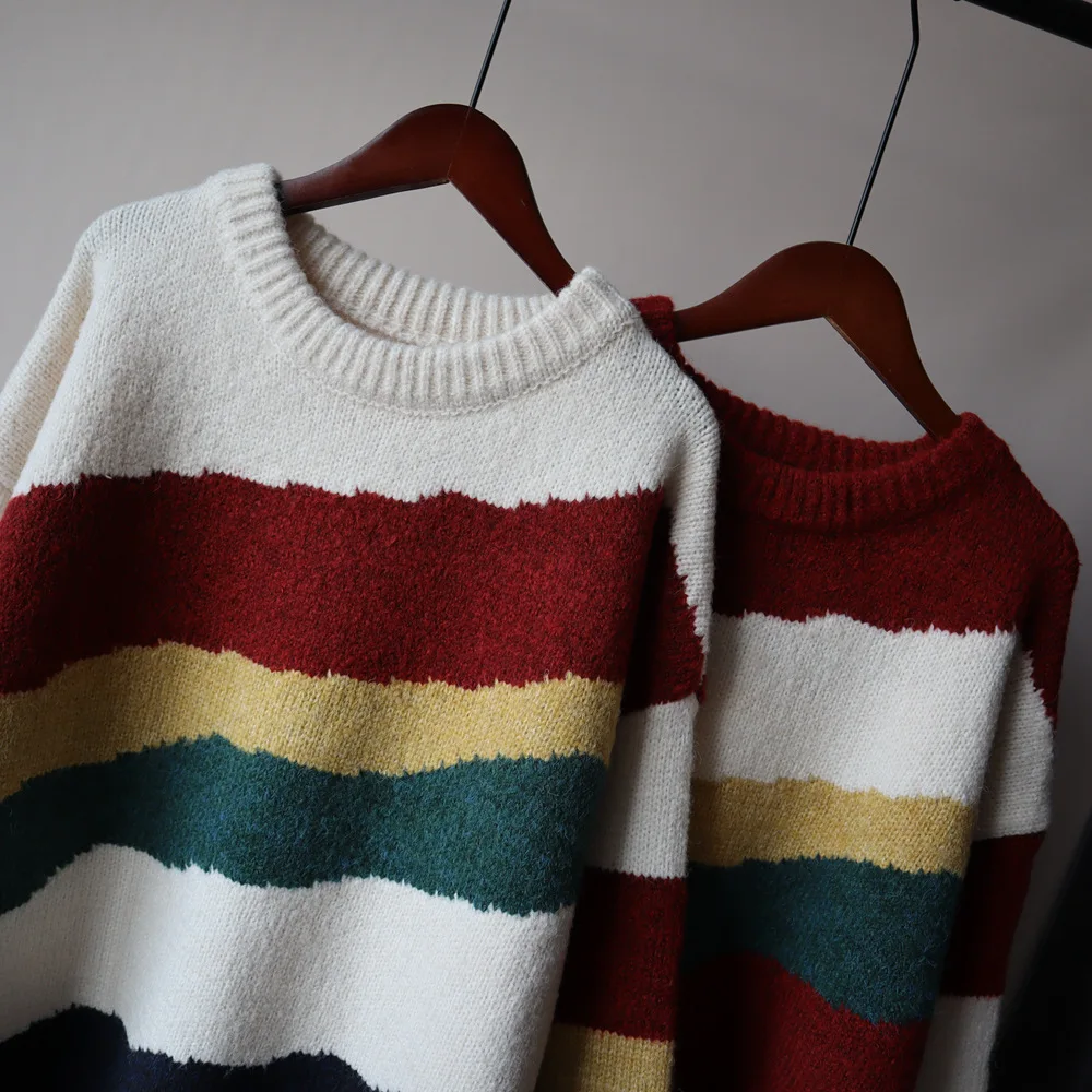 

Rainbow striped sweater women's loose wearing pullover autumn and winter new Korean version 2020 bottoming sweater top