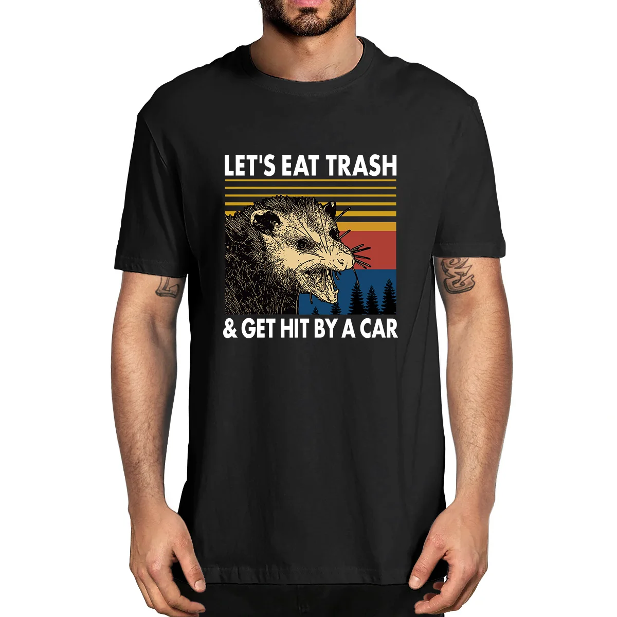 Raccoon Let's Eat Trash & Get Hit By A Car 100% Cotton Shirt Novelty Vintage Men's T-Shirt Humor Women Top Tee Streetwear | Мужская