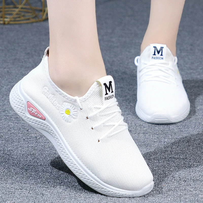 

Summer Women Shoes White Sneakers Ladies Korean Soft Bottom Breathable Mesh Sneakers Casual Flat Shoes Women Vulcanized Shoes