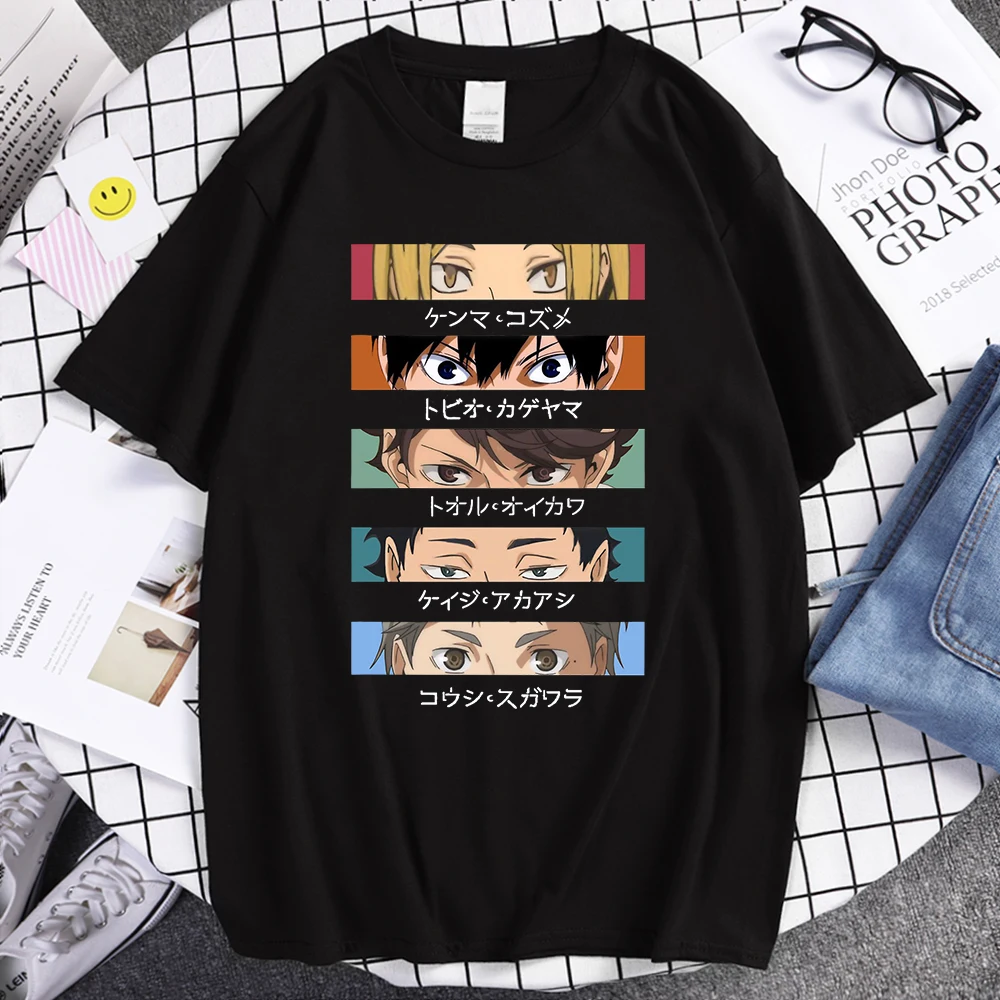 

Haikyuu Funny Eyes Cartoon Tee Shirt Men Japan Anime Fashion T Shirt Brand Casual Loose Tops Male Hip Hop Harajuku T-Shirts