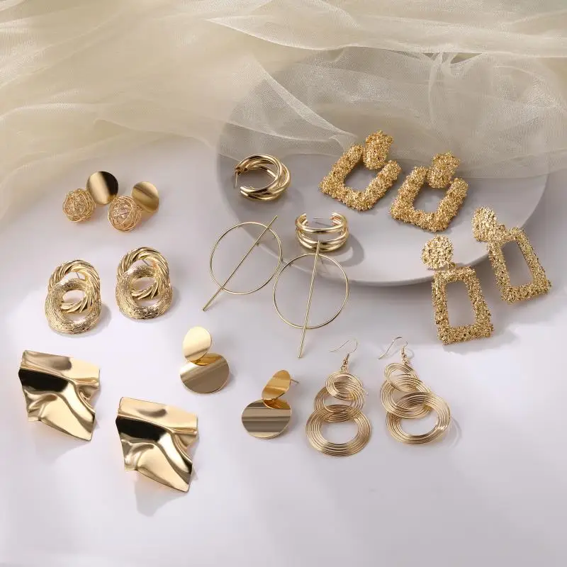 

New Fashion Vintage Earrings For Women Big Geometric Statement Gold Metal Drop Earrings 2021 Trendy Earings Jewelry Accessories