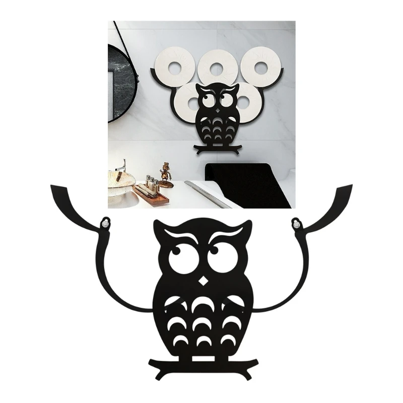 

Black Owl Toilet Paper Holder Wall-Mount Bathroom Iron Storage Standing Crafts Ornaments Kitchen Paper Roll Holder Decor