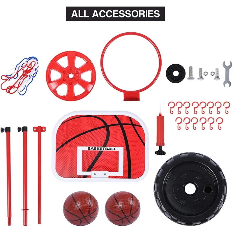 

Outdoor Sports Game Basketball Hoop w/ Ball & Air Pump Height Adjustable Easy Removed Shooting Game for Children Family