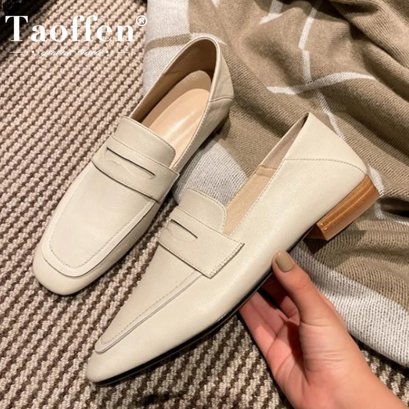 

Taoffen Size 33-41 Flat Shoes For Women Real Leather Square Toe Women'S Spring Shoes Fashion Daily Office Female Footwear