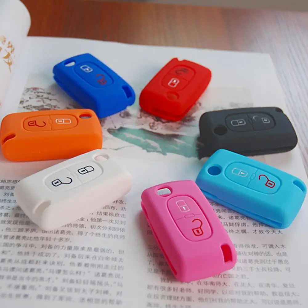 

2 Buttons Silicone Car Key Case Cover Flip Remote Car Key Holder Shell Fob For Citroen C2 C3 C4 C8 PEUGEOT 308 207 307 3008 5008