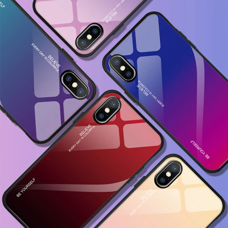 Gradient Colorful Tempered Glass Case for iPhone 7 8 Plus 6 6S Smartphone Full Cover Stained Glossy XR X XS Max | Мобильные телефоны