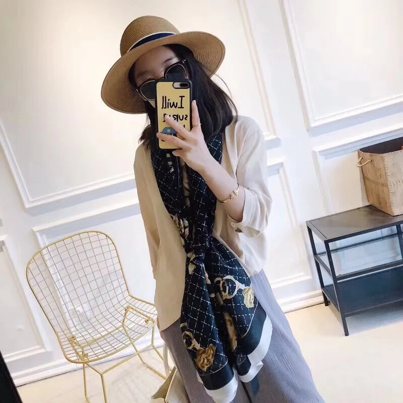 2020 черный новый весенний и осенний шелковый шарф женский летний дорожный