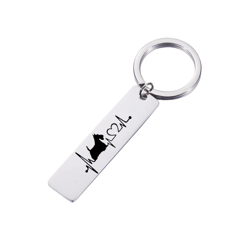 

Scotty Scottish Terrier Heartbeat Dog Keychain Stainless Steel Laser Words Pendant Keyring Personalized Diy Jewelry Supplier