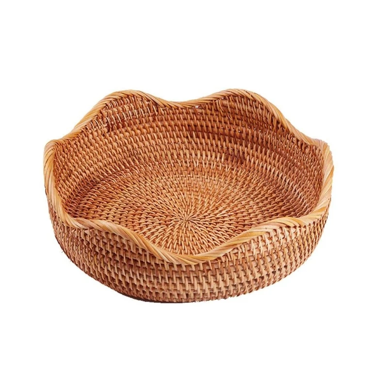

Hadewoven Round Rattan Fruit Basket Wicker Food Tray Weaving Storage Holder Bowl 964E