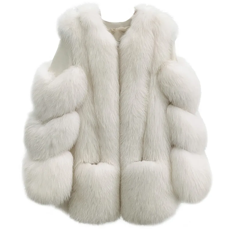 

2020 New Autumn Winter Imported Whole Skin Fox Fur Grass Medium Long Women Coat Fashion Thick Warm High Quality White Jacket