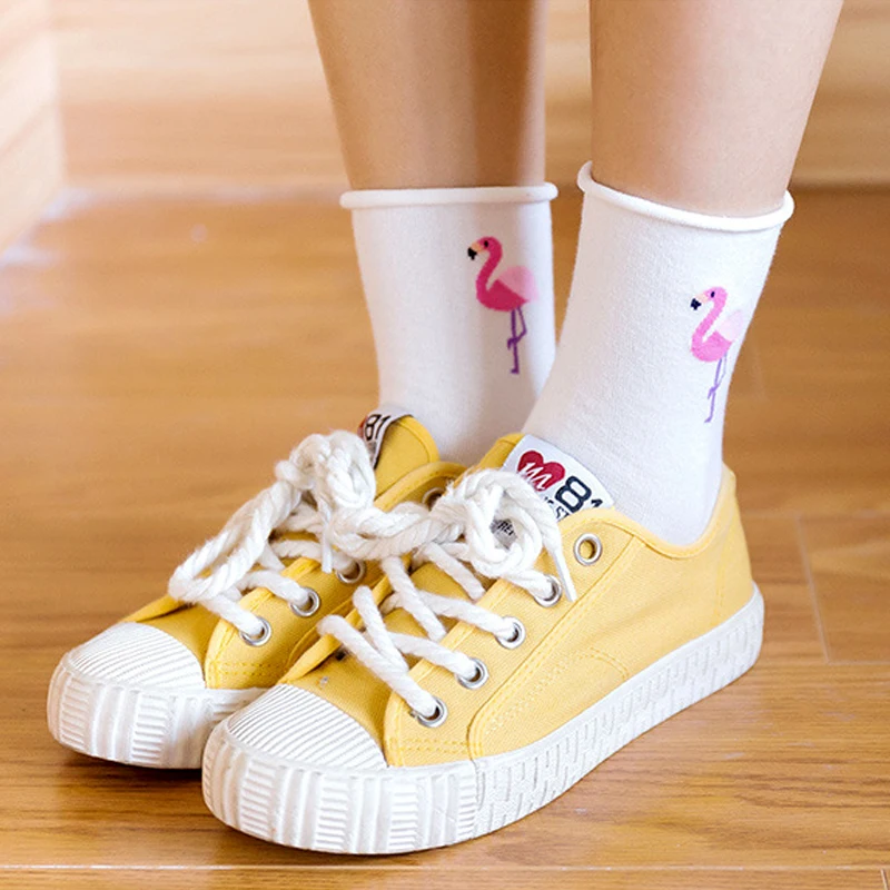 

Casual Flamingo Modis Harajuku Cartoon Funny Women Casual Socks Women Short Sock Animal llama lolita Happy Socks Female